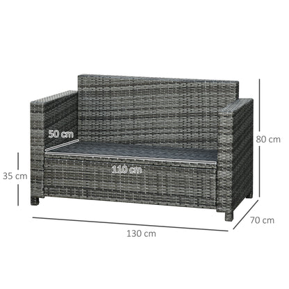 Poly-Rattan Sofa with Cushions 2-Seater Garden Lounge Sofa Metal Polyester Gray 130 x 70 x 80 cm