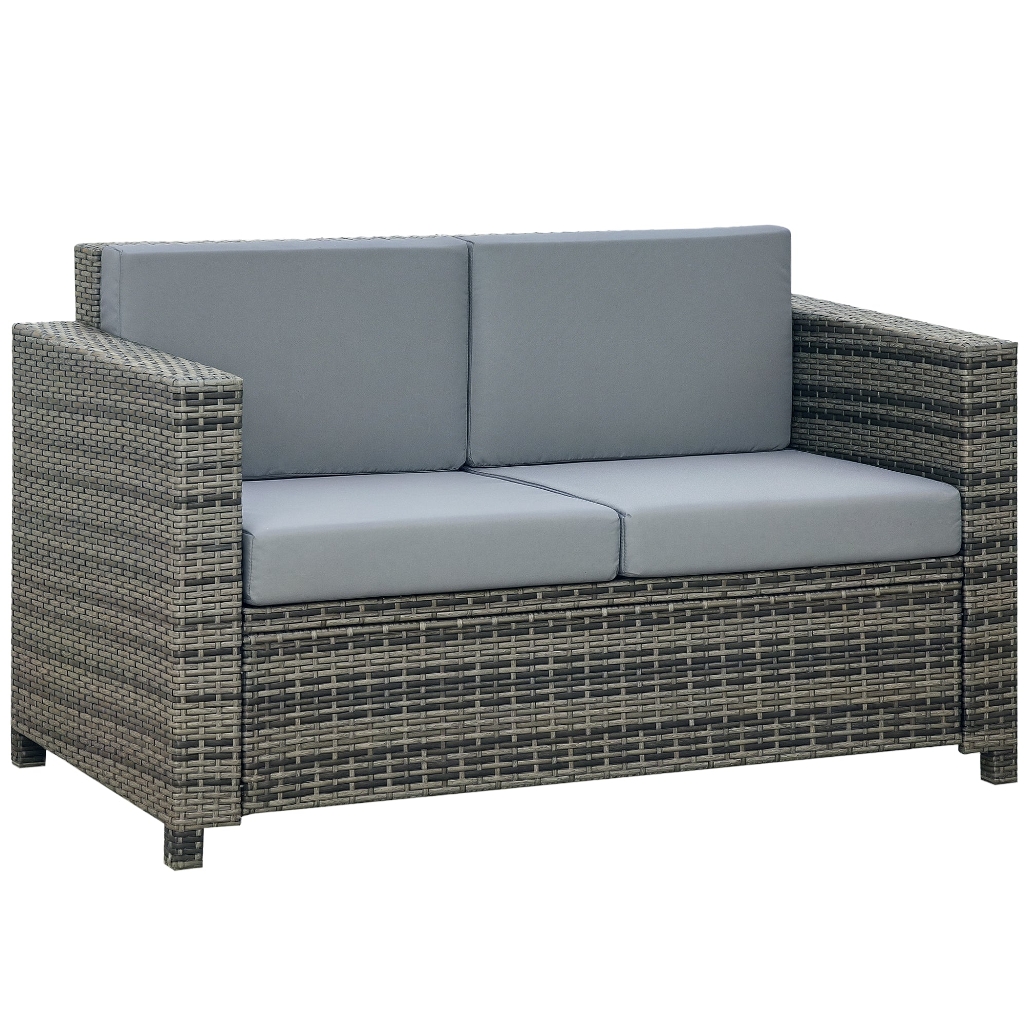 Poly-Rattan Sofa with Cushions 2-Seater Garden Lounge Sofa Metal Polyester Gray 130 x 70 x 80 cm