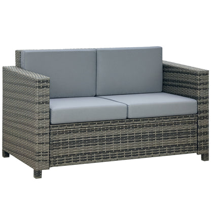Poly-Rattan Sofa with Cushions 2-Seater Garden Lounge Sofa Metal Polyester Gray 130 x 70 x 80 cm