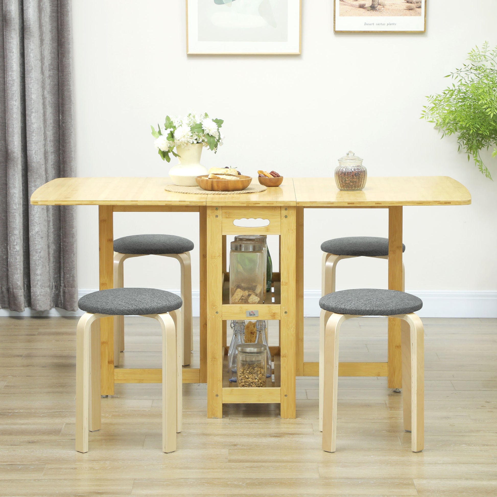 Set of 4 Dining Stools Stackable Round Stools, Kitchen Stools with Linen Look, Padded Stools for Dining Room, Living Room, Kitchen, Gray
