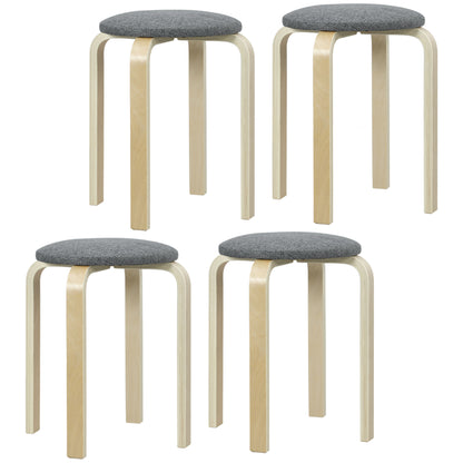 Set of 4 Dining Stools Stackable Round Stools, Kitchen Stools with Linen Look, Padded Stools for Dining Room, Living Room, Kitchen, Gray