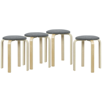 Set of 4 Dining Stools Stackable Round Stools, Kitchen Stools with Linen Look, Padded Stools for Dining Room, Living Room, Kitchen, Gray