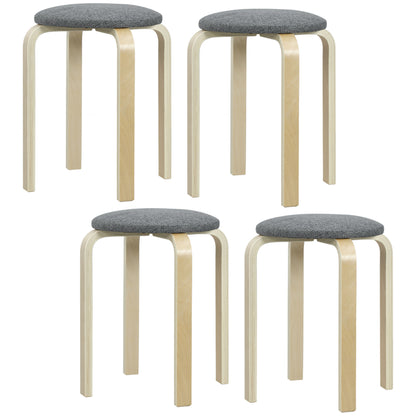 Set of 4 Dining Stools Stackable Round Stools, Kitchen Stools with Linen Look, Padded Stools for Dining Room, Living Room, Kitchen, Gray