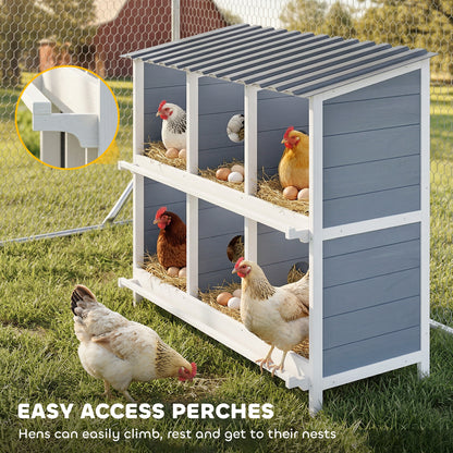 Elevated Wooden Nesting Box for Chickens — 6 Compartments & 4 Perches, 40.2×19.7×35.8 in, Gray