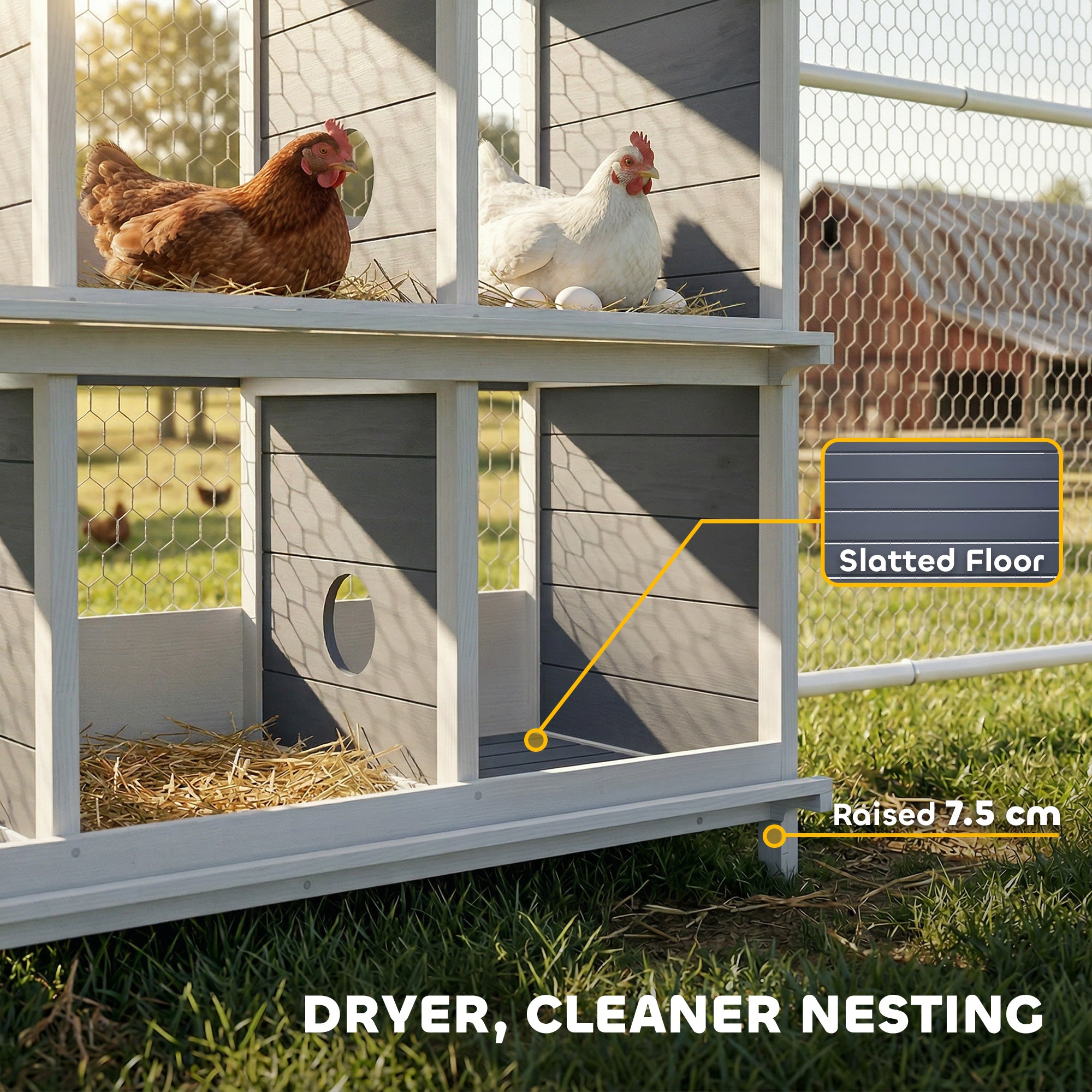 Elevated Wooden Nesting Box for Chickens — 6 Compartments & 4 Perches, 40.2×19.7×35.8 in, Gray