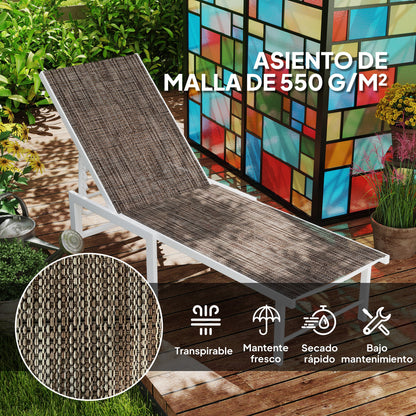 Reclining Sun Lounger Garden Lounger with Wheels Adjustable Backrest in 5 Levels and Steel Frame Load 120 kg for Patio Terrace Balcony 166x60x84 cm Brown