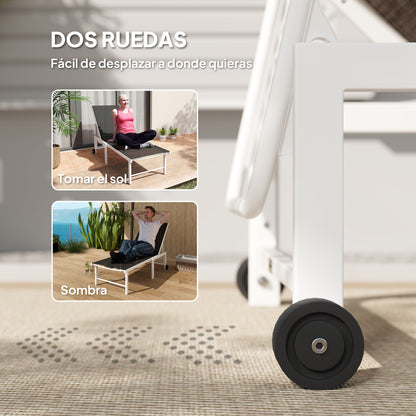 Reclining Sun Lounger Garden Lounger with Wheels Adjustable Backrest in 5 Levels and Steel Frame Load 120 kg for Patio Terrace Balcony 166x60x84 cm Brown