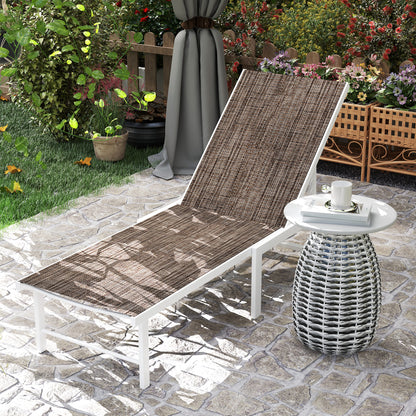 Reclining Sun Lounger Garden Lounger with Wheels Adjustable Backrest in 5 Levels and Steel Frame Load 120 kg for Patio Terrace Balcony 166x60x84 cm Brown