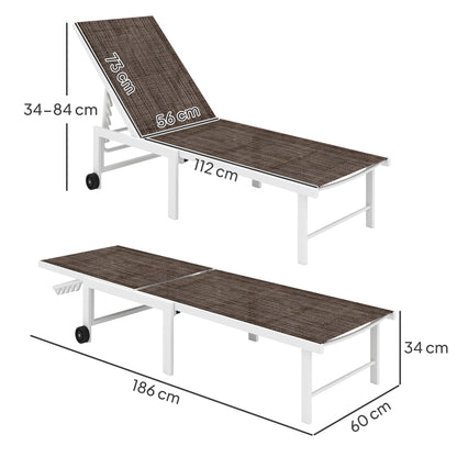 Reclining Sun Lounger Garden Lounger with Wheels Adjustable Backrest in 5 Levels and Steel Frame Load 120 kg for Patio Terrace Balcony 166x60x84 cm Brown