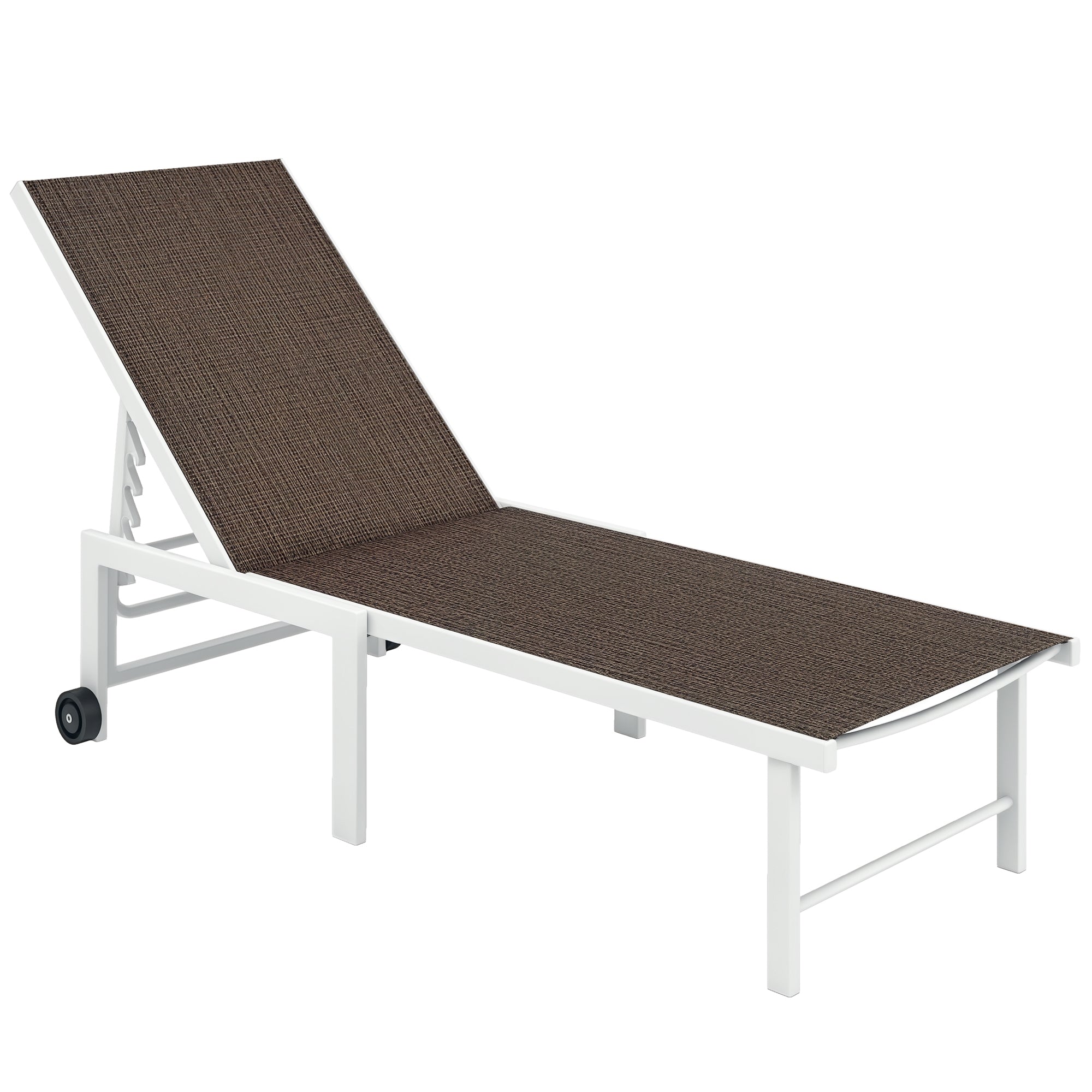 Reclining Sun Lounger Garden Lounger with Wheels Adjustable Backrest in 5 Levels and Steel Frame Load 120 kg for Patio Terrace Balcony 166x60x84 cm Brown