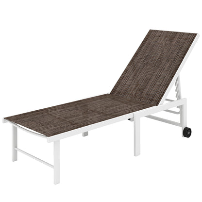 Reclining Sun Lounger Garden Lounger with Wheels Adjustable Backrest in 5 Levels and Steel Frame Load 120 kg for Patio Terrace Balcony 166x60x84 cm Brown