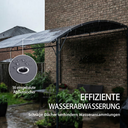 Wall-Mounted Garden Pergola, 12 ft 7 in x 9 ft 5 in — Sloped Drainage Roof, UPF30+ Waterproof Canopy, Powder-Coated Metal Frame, Gray