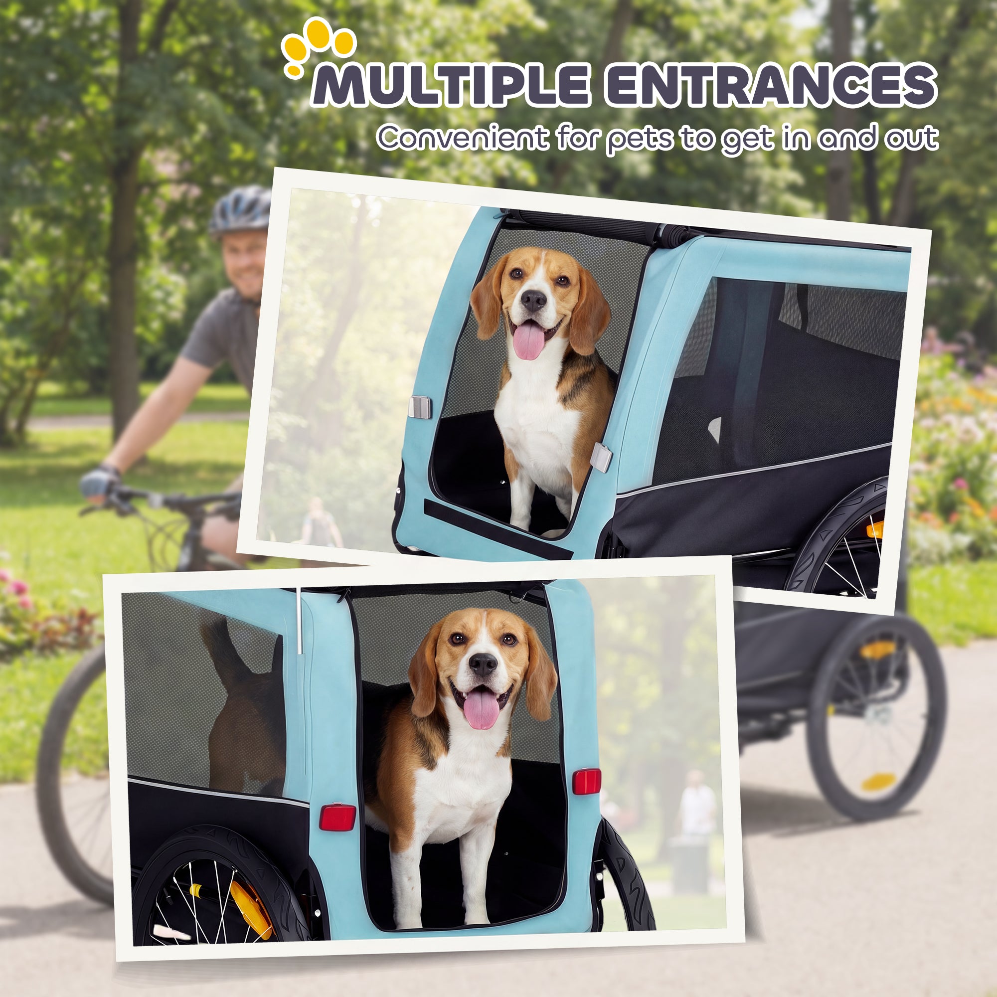 Dog Bike Trailer, Foldable Dog Trailer with Reflective Safety Strips and Internal Leash, for Medium Dogs up to 44 lb — Light Blue