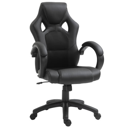 Office Chair Study Chair with Adjustable Height and High Back Upholstered in PU Leather and Breathable Mesh 71x61x108-118 cm Black