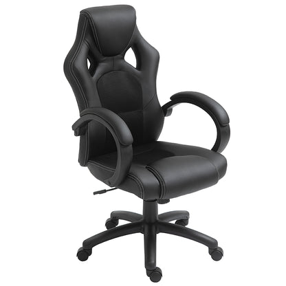 Office Chair Study Chair with Adjustable Height and High Back Upholstered in PU Leather and Breathable Mesh 71x61x108-118 cm Black