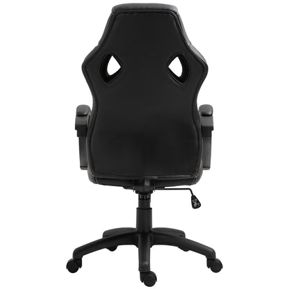 Office Chair Study Chair with Adjustable Height and High Back Upholstered in PU Leather and Breathable Mesh 71x61x108-118 cm Black