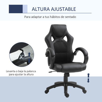 Office Chair Study Chair with Adjustable Height and High Back Upholstered in PU Leather and Breathable Mesh 71x61x108-118 cm Black