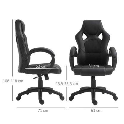 Office Chair Study Chair with Adjustable Height and High Back Upholstered in PU Leather and Breathable Mesh 71x61x108-118 cm Black