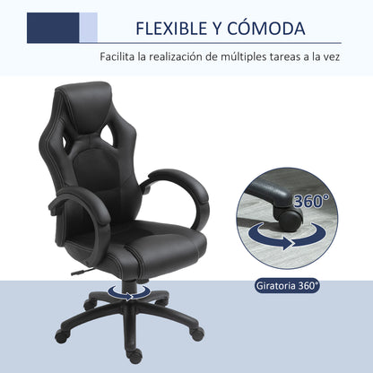Office Chair Study Chair with Adjustable Height and High Back Upholstered in PU Leather and Breathable Mesh 71x61x108-118 cm Black
