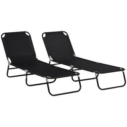 2-Pack Folding Sun Lounger — 5-Position Adjustable Backrest, Weather-Resistant, Black