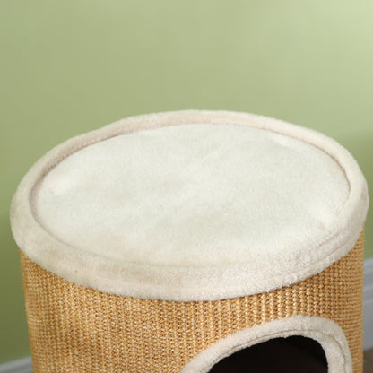 Scratching Barrel, 60 cm High Cat Barrel with 2 Caves, Scratching Post, Cat Tower made of Sisal, for Cat up to 5 kg, Brown
