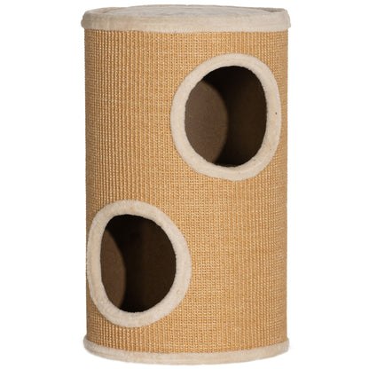 Scratching Barrel, 60 cm High Cat Barrel with 2 Caves, Scratching Post, Cat Tower made of Sisal, for Cat up to 5 kg, Brown