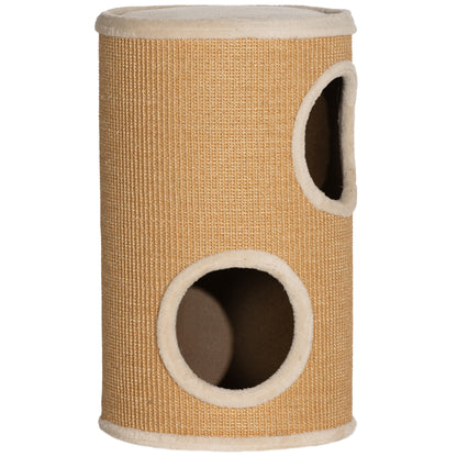 Scratching Barrel, 60 cm High Cat Barrel with 2 Caves, Scratching Post, Cat Tower made of Sisal, for Cat up to 5 kg, Brown