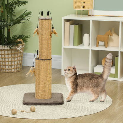 2-in-1 Scratching Post, 78cm Scratching Pole, Jute Cat Scratching Tree with Feathers, Cat Scratching Furniture, Indoor, Brown
