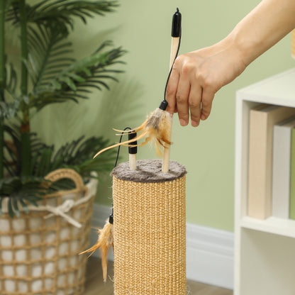 2-in-1 Scratching Post, 78cm Scratching Pole, Jute Cat Scratching Tree with Feathers, Cat Scratching Furniture, Indoor, Brown
