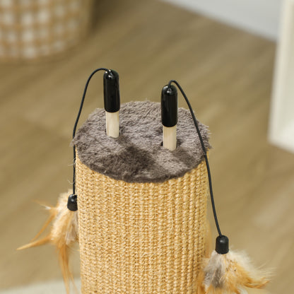2-in-1 Scratching Post, 78cm Scratching Pole, Jute Cat Scratching Tree with Feathers, Cat Scratching Furniture, Indoor, Brown