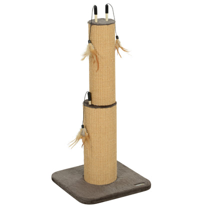 2-in-1 Scratching Post, 78cm Scratching Pole, Jute Cat Scratching Tree with Feathers, Cat Scratching Furniture, Indoor, Brown