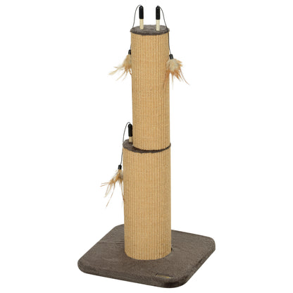 2-in-1 Scratching Post, 78cm Scratching Pole, Jute Cat Scratching Tree with Feathers, Cat Scratching Furniture, Indoor, Brown