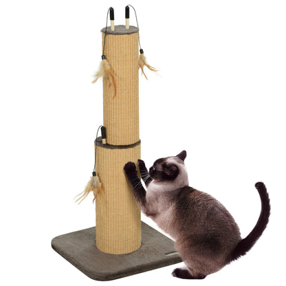2-in-1 Scratching Post, 78cm Scratching Pole, Jute Cat Scratching Tree with Feathers, Cat Scratching Furniture, Indoor, Brown