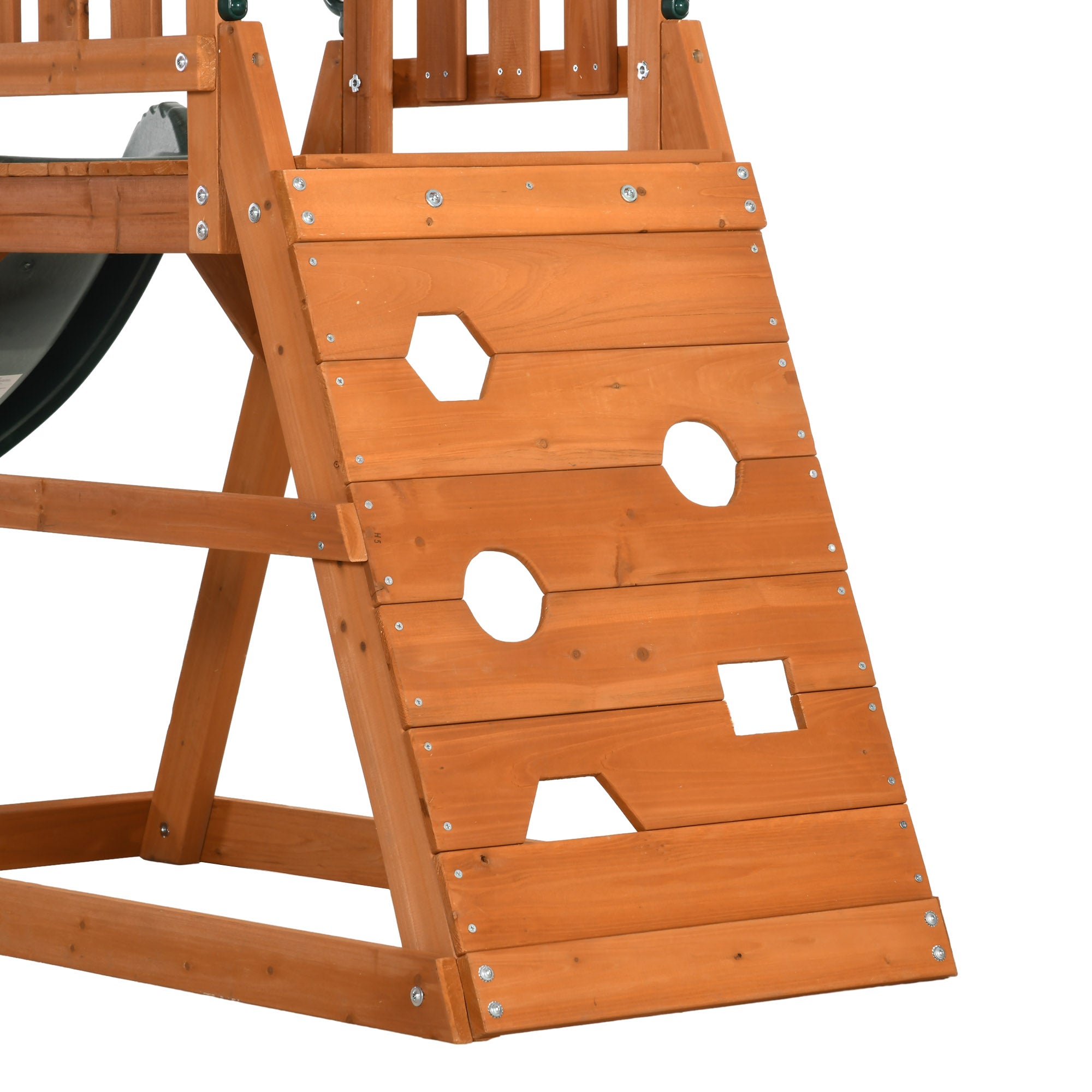 3-in-1 Set with Slide, 2 Garden Swings, and Climbing Wall, Outdoor Playset for Children Age 3-8 Years, Wooden Structure with Sunshade Roof