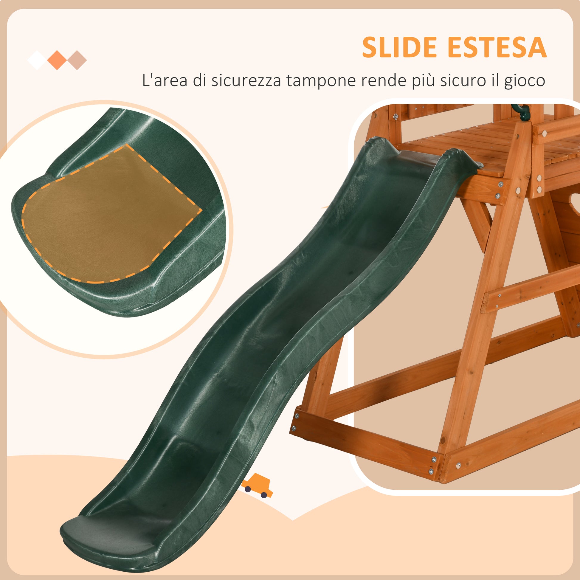 3-in-1 Set with Slide, 2 Garden Swings, and Climbing Wall, Outdoor Playset for Children Age 3-8 Years, Wooden Structure with Sunshade Roof