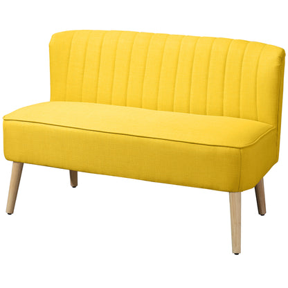 Armless 2-Seater Fabric Sofa with Decorative Stitching — Padded, Space-Saving Modern Sofa with Rubberwood Legs, 46.1 x 22.2 x 30.3 in, Yellow