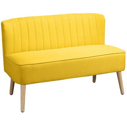 Armless 2-Seater Fabric Sofa with Decorative Stitching — Padded, Space-Saving Modern Sofa with Rubberwood Legs, 46.1 x 22.2 x 30.3 in, Yellow