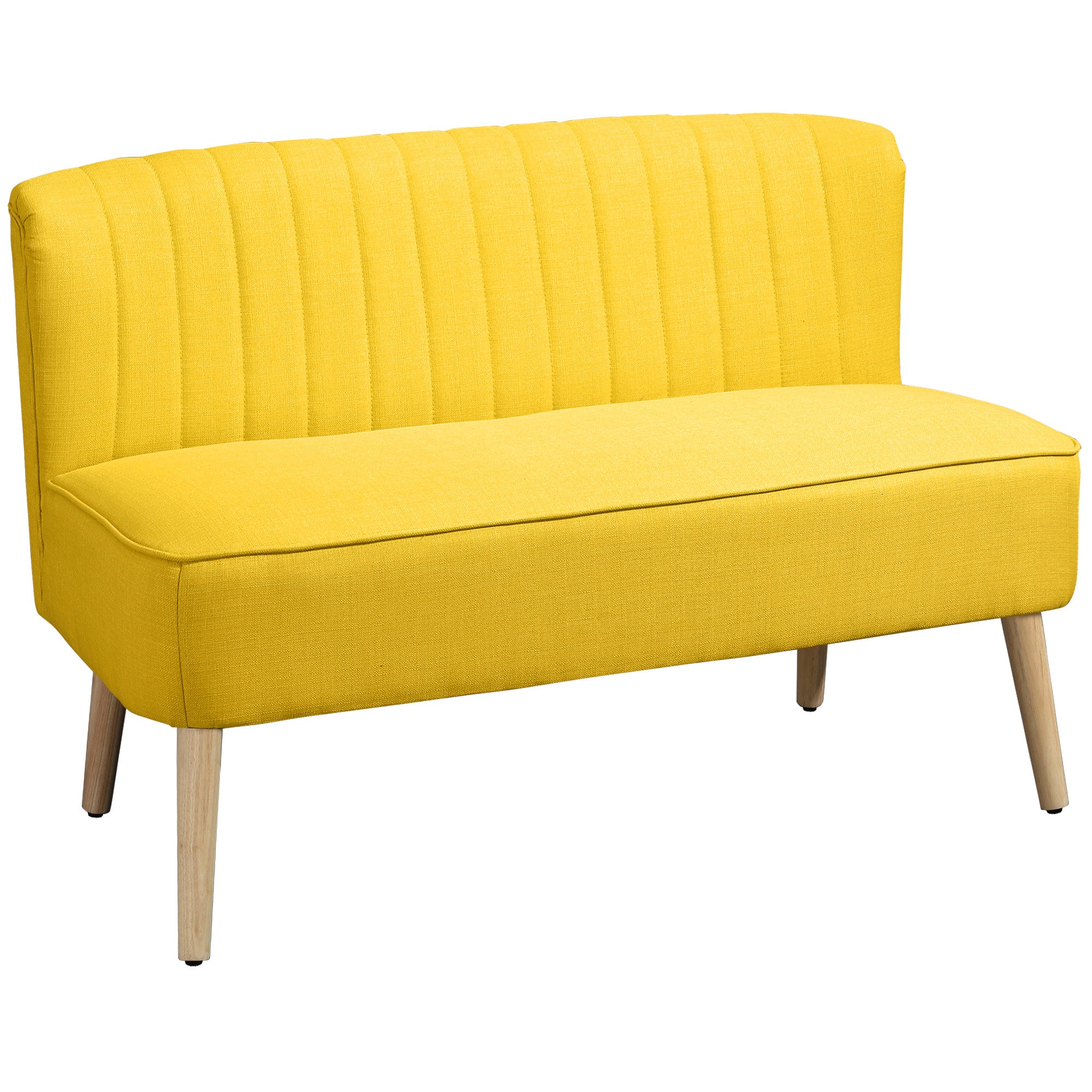 Armless 2-Seater Fabric Sofa with Decorative Stitching — Padded, Space-Saving Modern Sofa with Rubberwood Legs, 46.1 x 22.2 x 30.3 in, Yellow