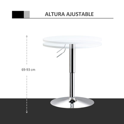 Height Adjustable Bar Table with Round Anti-Slip Base for Kitchen Dining Ø60x69-93 cm White