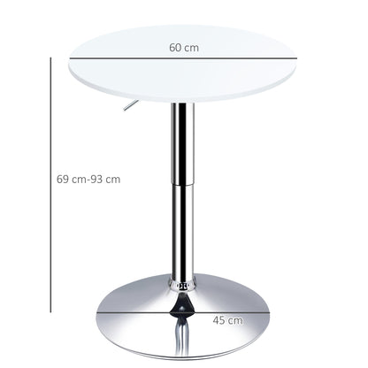 Height Adjustable Bar Table with Round Anti-Slip Base for Kitchen Dining Ø60x69-93 cm White