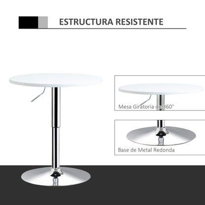 Height Adjustable Bar Table with Round Anti-Slip Base for Kitchen Dining Ø60x69-93 cm White