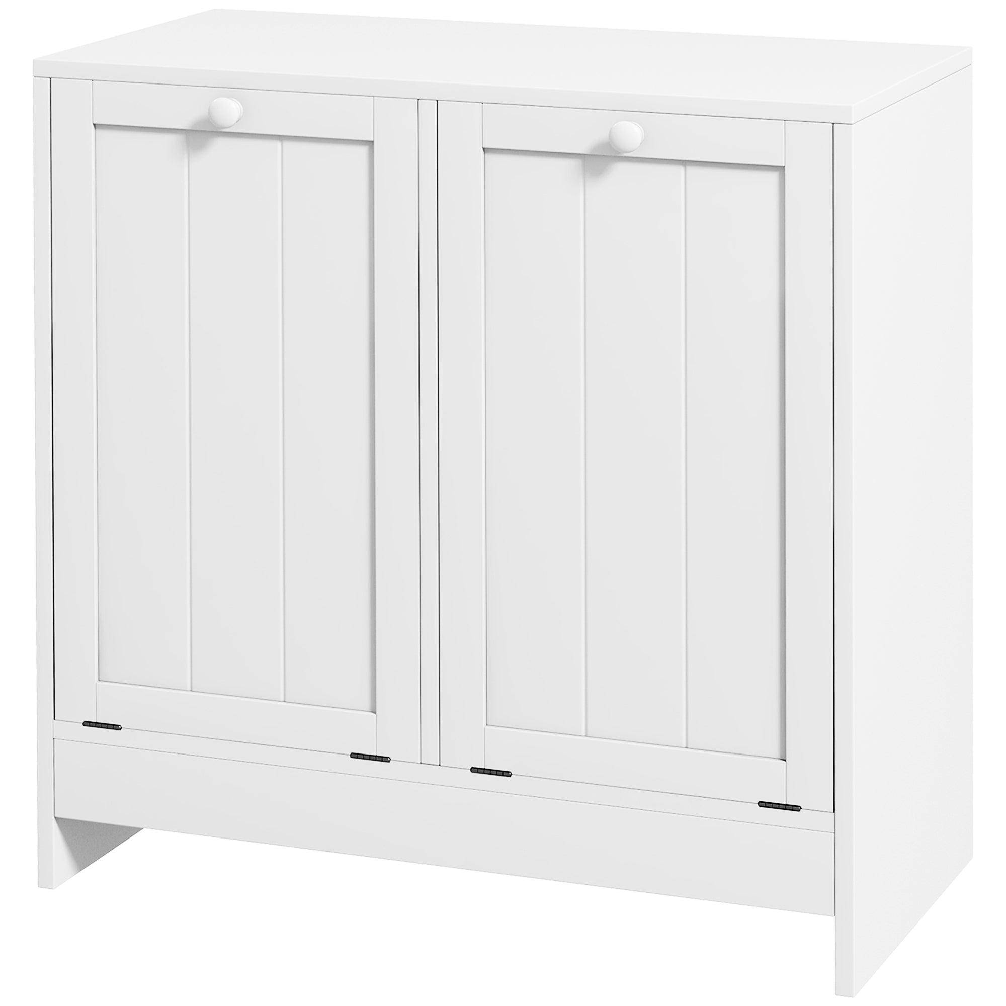Portable Laundry Hamper with 2 Flip-Top Compartments, Wooden Bathroom Storage for Laundry, 66x33x68cm, White