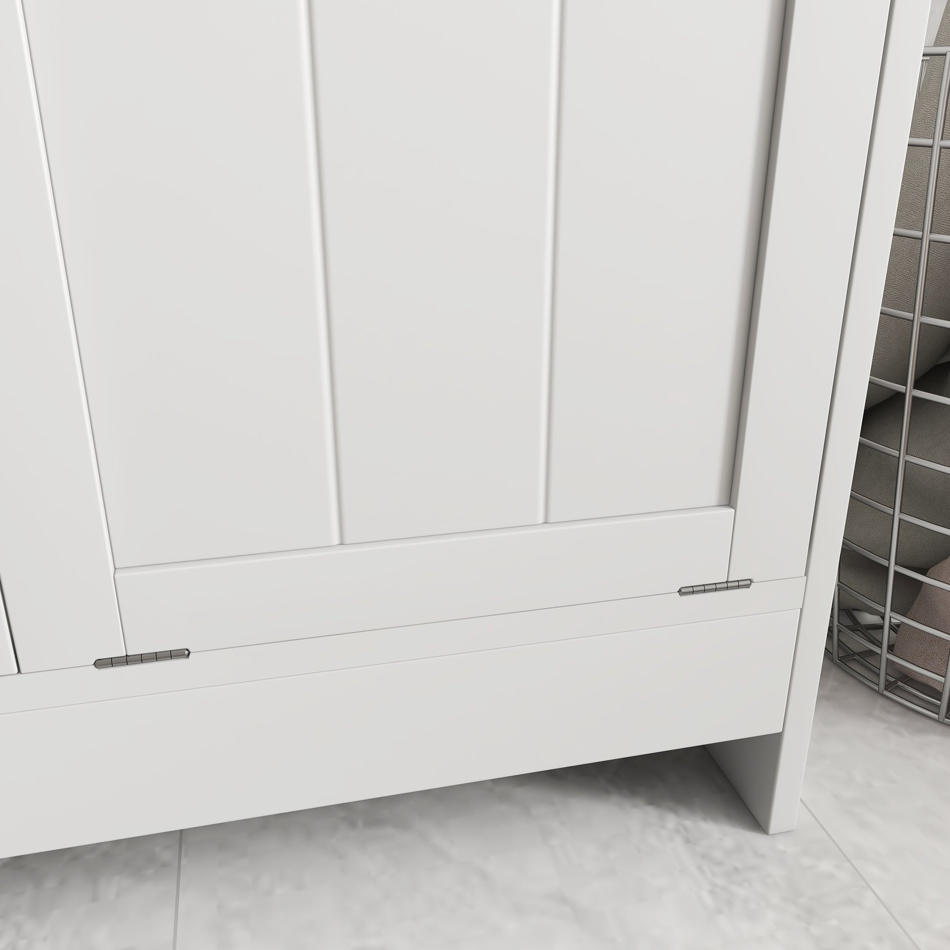 Portable Laundry Hamper with 2 Flip-Top Compartments, Wooden Bathroom Storage for Laundry, 66x33x68cm, White
