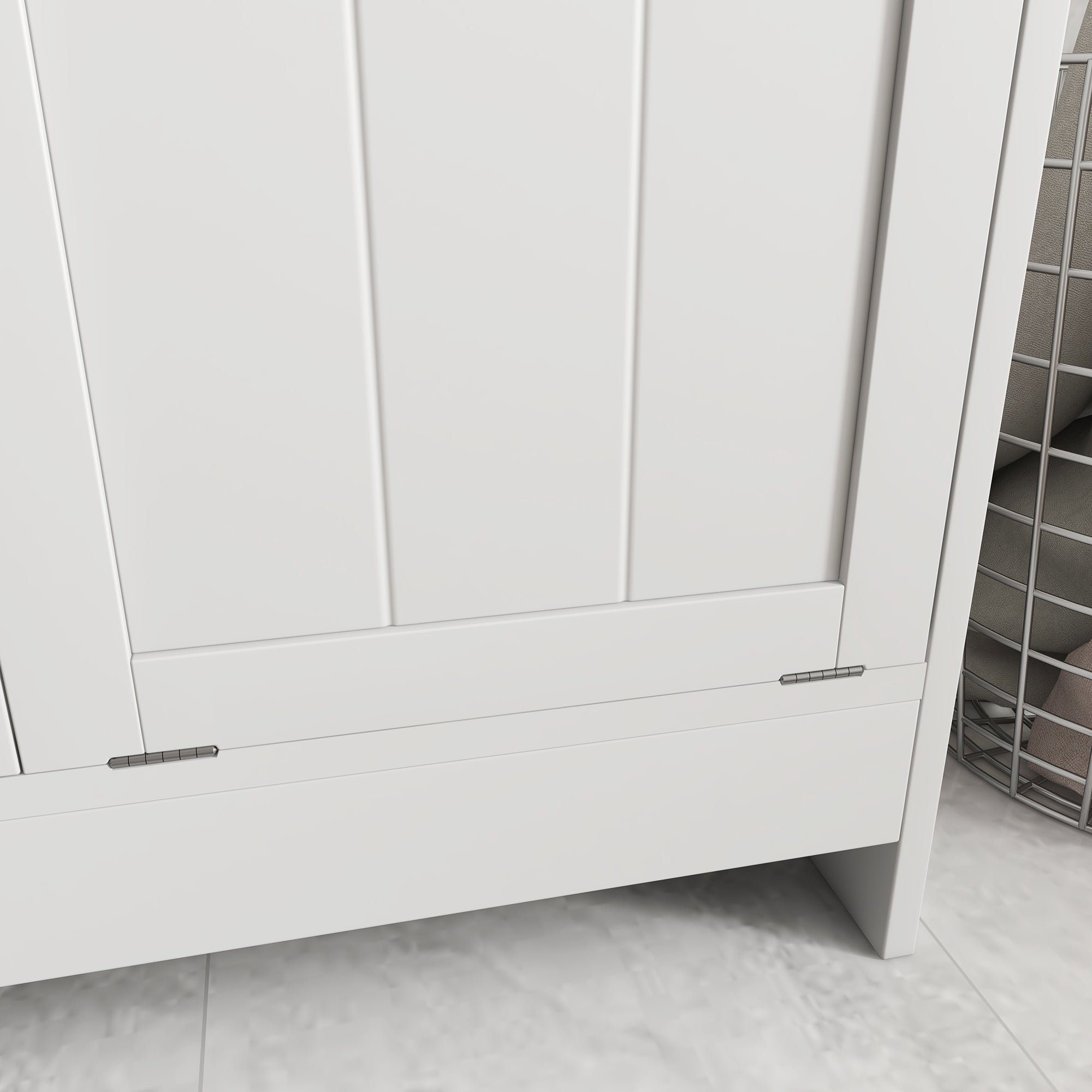 Portable Laundry Hamper with 2 Flip-Top Compartments, Wooden Bathroom Storage for Laundry, 66x33x68cm, White