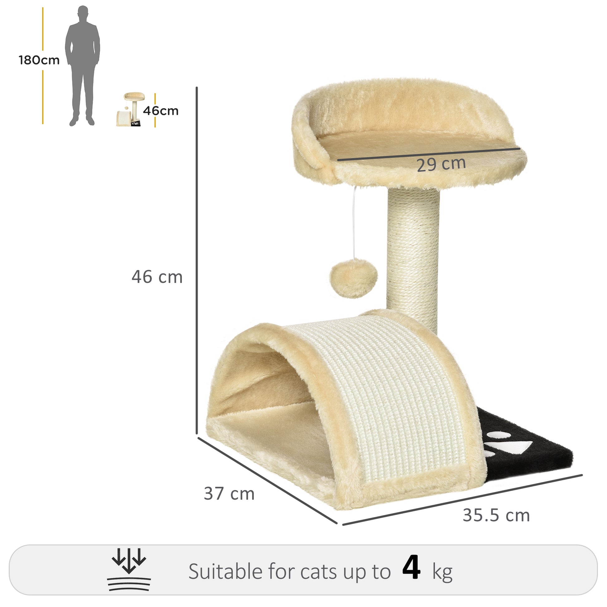 Cat Tree Scratching Post with Play Balls Cat Scratching Post Sisal Rope Scratching Posts Beige 35.5 x 37 x 46 cm