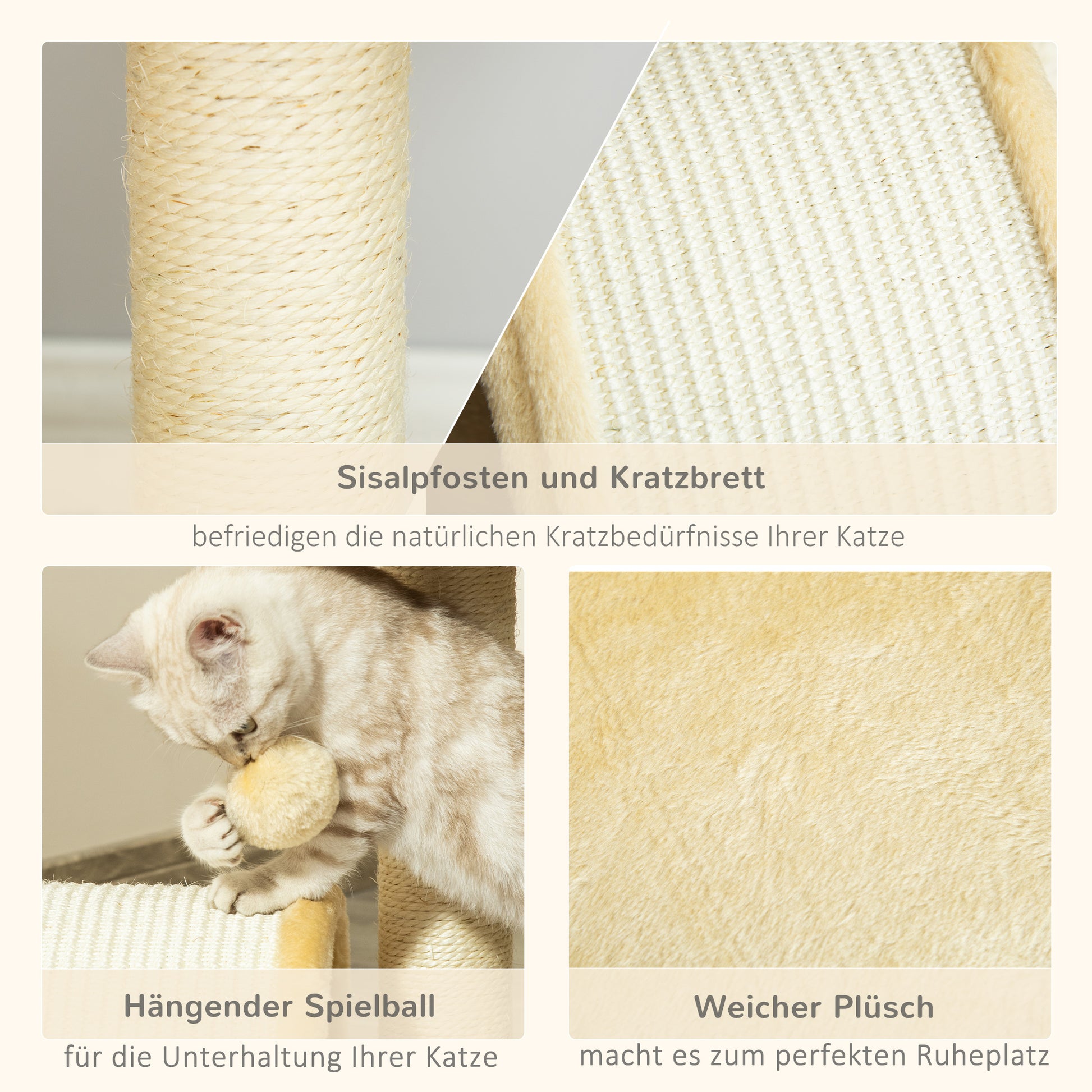 Cat Tree Scratching Post with Play Balls Cat Scratching Post Sisal Rope Scratching Posts Beige 35.5 x 37 x 46 cm