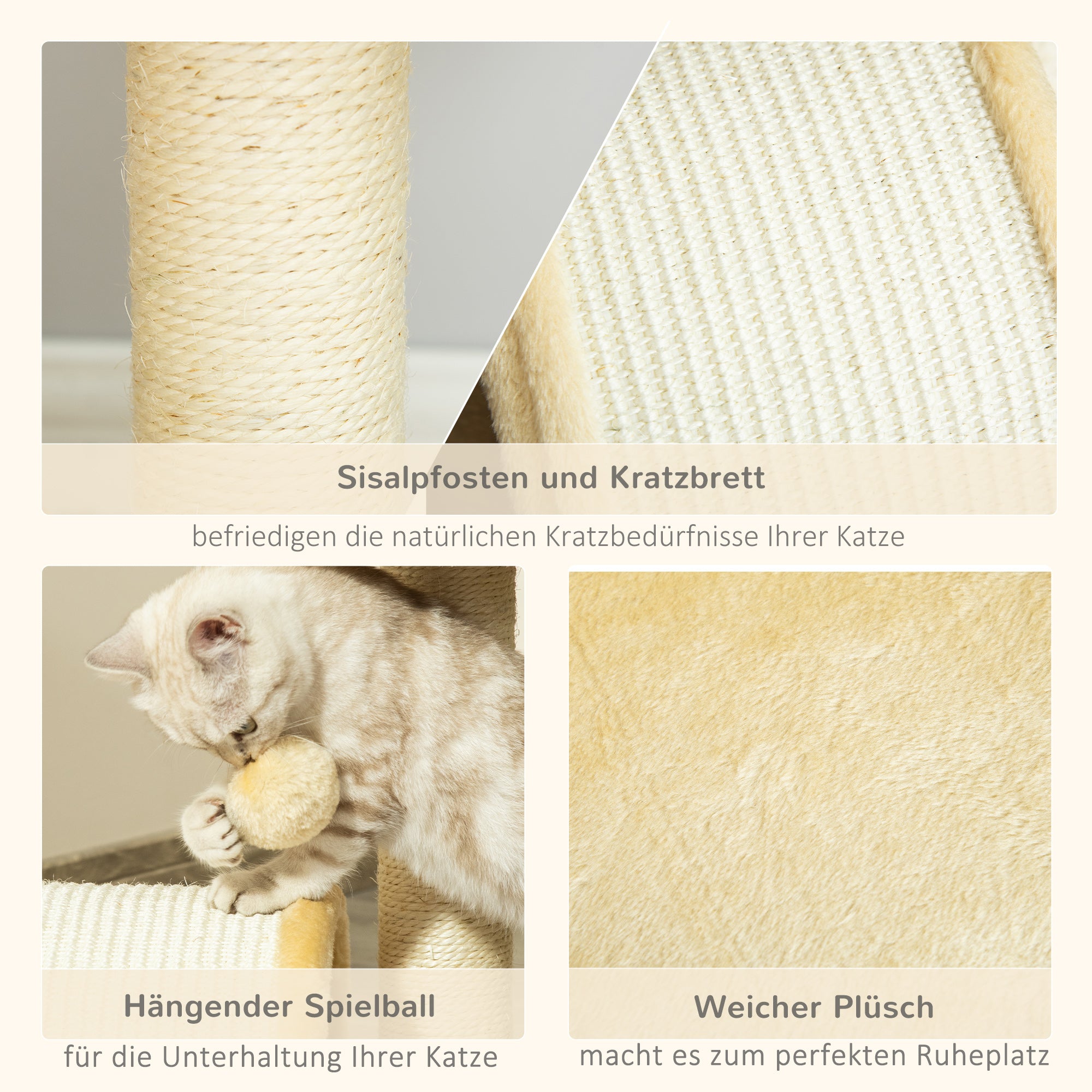 Cat Tree Scratching Post with Play Balls Cat Scratching Post Sisal Rope Scratching Posts Beige 35.5 x 37 x 46 cm