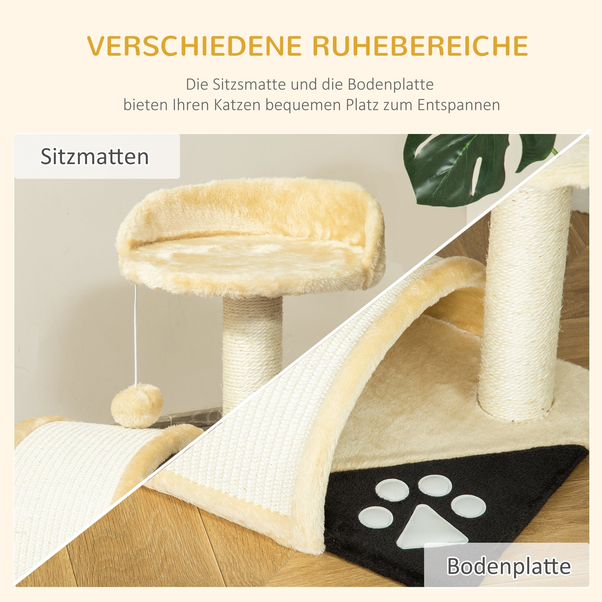 Cat Tree Scratching Post with Play Balls Cat Scratching Post Sisal Rope Scratching Posts Beige 35.5 x 37 x 46 cm