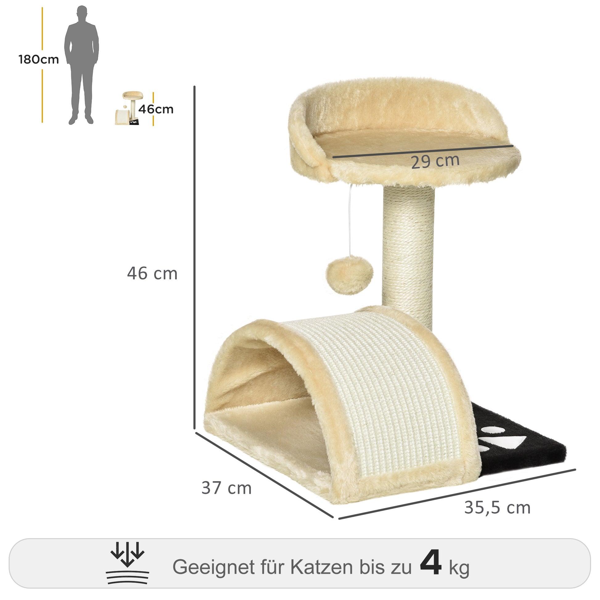Cat Tree Scratching Post with Play Balls Cat Scratching Post Sisal Rope Scratching Posts Beige 35.5 x 37 x 46 cm