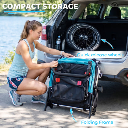 2-in-1 Foldable 2-Seat Bike Trailer & Stroller — 5-Point Harness, Safety Flag, for Children from 12 Months (Max 18 kg / 40 lb)